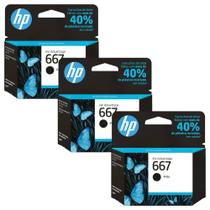 Kit com 3 cartuchos HP 667 Preto 2ml - 3YM79AB
