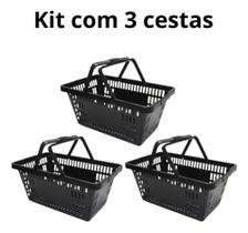 Kit com 3 Cesta de Compras 13 Litros Plástica para Supermercado Lojas Feira Sacolão Kit com 3 Cesta de Compras 13 Litros Plástica para Supermercado Lojas Feira Sacolão