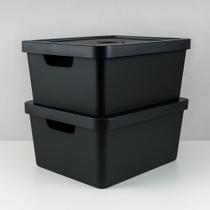 Kit Com 3 Cesto Caixa Organizadora Com Tampa Empilháveis 3 Litros Preto Kit Com 3 Cesto Caixa Organizadora Com Tampa Empilháveis 3 Litros Preto