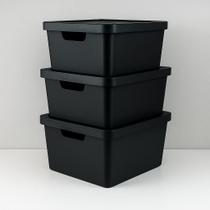 Kit Com 3 Cesto Caixa Organizadora Com Tampa Empilháveis 3 Litros Preto