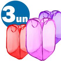 Kit Com 3 Cesto de Roupa Multiuso Lavandeira Brinquedos Organizador