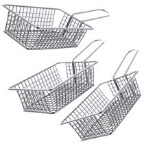 Kit com 3 Cesto em Inox para Servir Porções Cesta 26x10x6cm Porção Batata Frita Frango Polenta