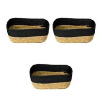 Kit Com 3 Cestos 32x26x12cm Trançado De Fibra Natural Preto Kit Com 3 Cestos 32x26x12cm Trançado De Fibra Natural Preto