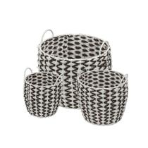 Kit com 3 Cestos Boxbit Nido em Fibra com Branco e Marrom