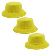 Kit Com 3 Chapéu Bucket Hat Liso Amarelo Masculino, Feminino