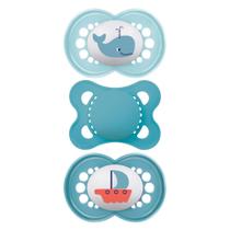 Kit com 3 Chupetas Original Bico de Silicone 0m+ Azul - MAM