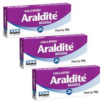 Kit com 3 cola adesivo araldite massa epóxi 100g tekbond
