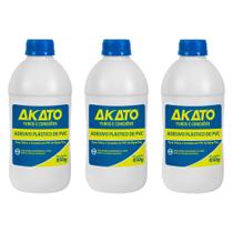 Kit Com 3 Cola Adesivo Plástico Pvc Em Frasco 850G - Akato