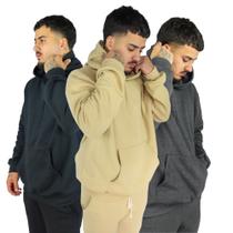 Kit com 3 Conjuntos Moletom Calça + Blusa Canguru Moda Inverno