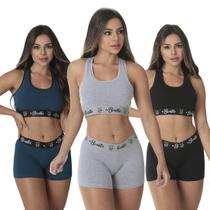 Kit com 3 Conjuntos Top + Short Algodão Penteado