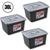 Kit com 3 container / caixa organizadora com rodas - 30 litros