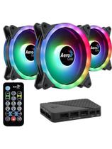 Kit Com 3 Coolers Aerocool Duo 12 Pro ARGB + Hub + Controle
