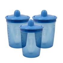 Kit com 3 Copos de Transição Clingo Azul - Bico Rígido, Anti-Vazamento