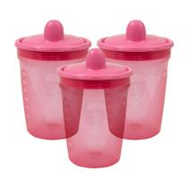 Kit com 3 Copos de Transição Clingo Rosa - Bico Rígido, Anti-Vazamento