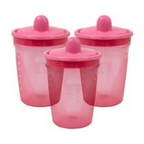 Kit Com 3 Copos De Transição Clingo Rosa - Bico Rígido, Anti-vazamento
