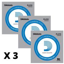 KIT COM 3 - Corda Avulsa para Guitarra e Violão 1ª Aço 010 D'addario PL010 (Plain Steel) KIT COM 3 - Corda Avulsa para Guitarra e Violão 1ª Aço 010 D'addario PL010 (Plain Steel)