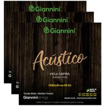 Kit Com 3 Cordas Giannini Para Viola Caipira Tensão Media