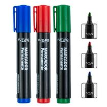 Kit Com 3 Cores Marcador Permanente Pincel Atômico Escrita Forte Kit Com 3 Cores Marcador Permanente Pincel Atômico Escrita Forte