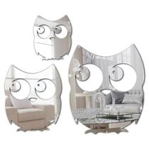 Kit Com 3 Corujas Em Espelho Decorativo Acrílico espelhado