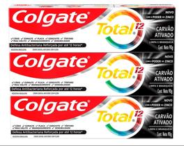 Kit Com 3 - Creme Dental Carvão Ativado Colgate Total 12 90g