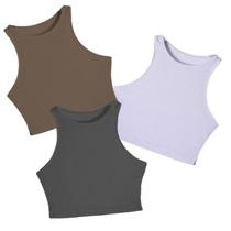 Kit com 3 Cropped Regata Feminino Casual Confortável Slim Fitness Kit com 3 Cropped Regata Feminino Casual Confortável Slim Fitness