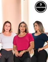 Kit com 3 Croppeds Tops Versáteis Feminino Fitness e Casual