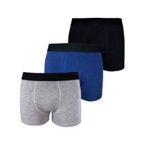 Kit com 3 Cuecas Boxer Box Try Basics Algodão Cotton Lisa Básica Casual Moda Masculina