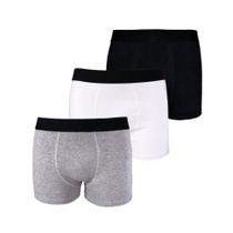 Kit com 3 Cuecas Boxer Box Try Basics Algodão Cotton Lisa Básica Casual Moda Masculina