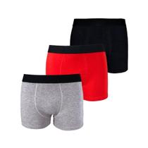 Kit com 3 Cuecas Boxer Box Try Basics Algodão Cotton Lisa Básica Casual Moda Masculina