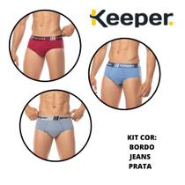 Kit com 3 cuecas slip 100% algodão Keeper 17030