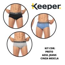 Kit com 3 cuecas slip ribana algodão Keeper 32030