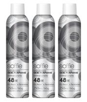 Kit com 3 Desodorante Antitranspirante Soffie Sem Perfume Hipoalergênico Aerosol