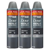 Kit com 3 Desodorantes Antitranspirantes Aerosol Dove Men Invisible Dry 250ml