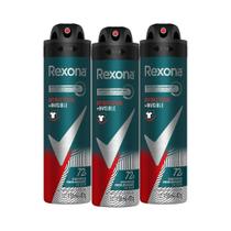 Kit com 3 Desodorantes Antitranspirantes Aerosol Masculino Rexona Antibacterial + Invisible 150ml