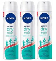 Kit com 3 Desodorantes Nivea Active Dry Fresh 48h 150ml cada