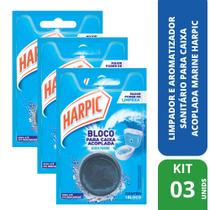 Kit com 3 Detergentes Bloco Aroma Acqua Marine Harpic 50G
