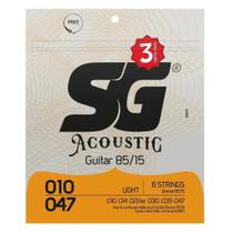 Kit com 3 Encordoamentos para Violão SG Strings Aço 010 Bronze