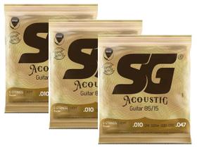 Kit com 3 Encordoamentos para Violão SG Strings Aço 010 Bronze
