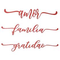 Kit Com 3 Enfeites de Natal Palavras em MDF Vermelhas 30cm