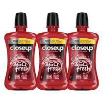 Kit com 3 Enxaguante Bucal Closeup Red Hot Zero Álcool Proteção 360 Fresh 500ml