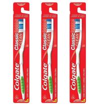 Kit com 3 Escova de Dente Colgate Suave/Macia Classic Clean Cores Variadas