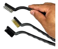 Kit Com 3 Escovas De Aço Latão Nylon P/ Limpeza Remoção