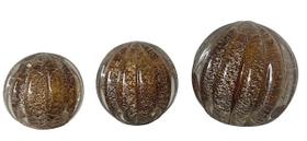 Kit com 3 Esferas Murano Marrons com Dourado Tamanhos P, M e G Casa Del Grande