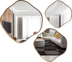 Kit Com 3 Espelhos Orgânicos Decorativos Design Em Madeira Kit Com 3 Espelhos Orgânicos Decorativos Design Em Madeira