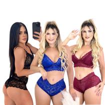 Kit com 3 Espera Marido Feminino Sensual Baby Doll pijama feminino conjunto sexy Kit com 3 Espera Marido Feminino Sensual Baby Doll pijama feminino conjunto sexy