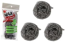 Kit com 3 Esponjas Bucha de Aço Inox para Limpeza Pesada
