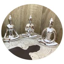 Kit Com 3 Estátuas Bailarina Prata Yoga Meditação Porcelana - IMPMC