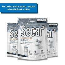 Kit com 3 Evita Mofo Secar Original Closet Sem Perfume 250g Desumificador Gaveta Armario Guarda Roupa