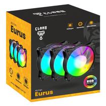 Kit Com 3 Fan Clanm Eurus Led RGB 4 Pinos Preto