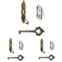 Kit Com 3 fechadura Chave Antiga Puxador Embutir Armário Guarda Roupa Kit Com 3 fechadura Chave Antiga Puxador Embutir Armário Guarda Roupa